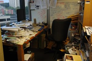 messy desk in office